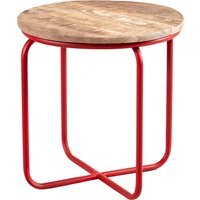 Reclaimed Metal and Solid Wood Top Round Bar Stool - Red