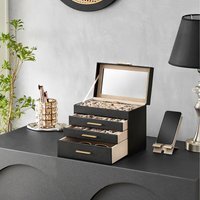 SONGMICS 4-Tier Jewellery Box Organiser with Glass Lid - Black