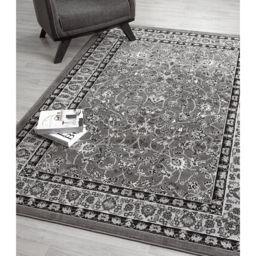 Obsidian Modern Low Pile Area Rug - Classical Traditional Design Grey Rug - Grey / 220cm - thumbnail 4