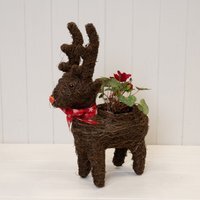 Brown Standing Reindeer Planter with Christmas Scarf - Dark Brown