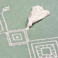 Pritta Cotton Embroidered Tasselled Cushion - Eucalyptus - thumbnail 1