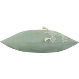 Pritta Cotton Embroidered Tasselled Cushion - Eucalyptus - thumbnail 4