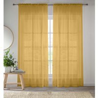 Pair of Crystal Gold Plain Woven Sheer Voile Panels - Gold / 122cm