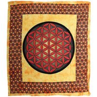 Double Cotton Bedspread  Wall Hanging - Flower of Life in Orange - Orange