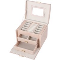 Lockable 5 Tiers Faux Leather Jewellery Storage Box - Pink - thumbnail 1