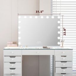 VANITII Mary Hollywood Vanity Make Up Mirror 18 Dimmable LED Bulbs - Metal White - thumbnail 5