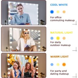 VANITII Mary Hollywood Vanity Make Up Mirror 18 Dimmable LED Bulbs - Metal White - thumbnail 3