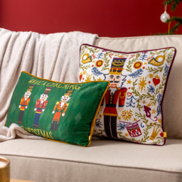 Nutcracker Cracking Christmas Velvet Cushion 30 x 50cm - Green / Feather - thumbnail 5