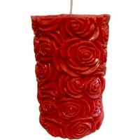 Red Rose Scented Flower Shaped Organic Wax Pillar Candle - Red