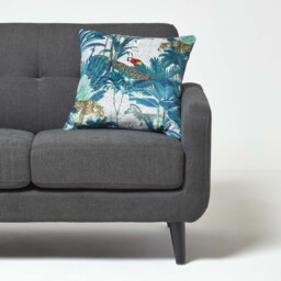 Teal Jungle and Parrot Velvet Cushion 46 x 46 cm - Teal - thumbnail 3