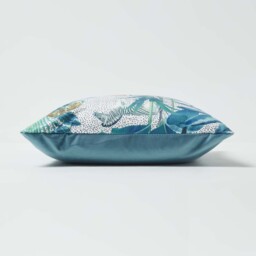 Teal Jungle and Parrot Velvet Cushion 46 x 46 cm - Teal - thumbnail 4