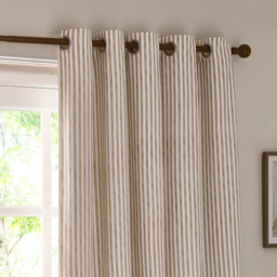 Hebden Striped Cotton Blackout Eyelet Curtain Pair - Natural / 229cm / 168cm - thumbnail 4