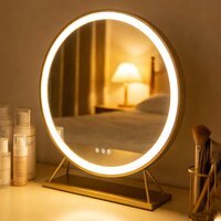 Round Standing Hollywood LED Mirror - Gold