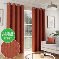 Pair of Tokyo Velvet Embossed Eyelet Thermal Room Darkening Curtains - Orange / 229cm / 183cm - thumbnail 1