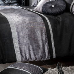 Crushed Velvet Diamante Luxurious Duvet Cover and Pillowcase Set - Black / Superking - thumbnail 2