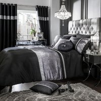 Crushed Velvet Diamante Luxurious Duvet Cover and Pillowcase Set - Black / Superking