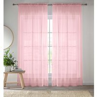 Pair of Crystal Pink Plain Woven Sheer Voile Panels - Pink / 137cm - thumbnail 1