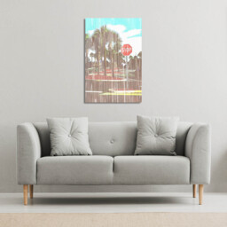 'Gold Stop' Graphic Art Wrapped on Canvas - Red / 152cm - thumbnail 3