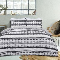 Printed Reversible Polycotton Tiedye Tassel Trim Duvet Cover With Pillowcases - Black / Double - image 1