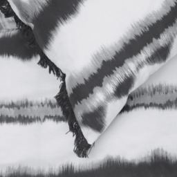 Printed Reversible Polycotton Tiedye Tassel Trim Duvet Cover With Pillowcases - Black / Double - thumbnail 2