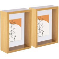 "3D Deep Box Photo Frames - 5 x 7"" with 4 x 6"" Mount - Pack of 5 - Light Wood/White" - thumbnail 1