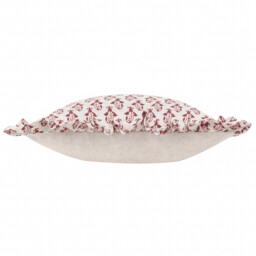 Lulah Block Printed Ruffle Cushion - Linen/Red / Polyester - thumbnail 5