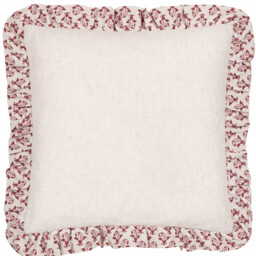 Lulah Block Printed Ruffle Cushion - Linen/Red / Polyester - thumbnail 4