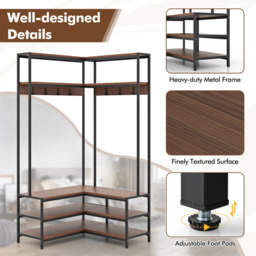 Garment Rack Clothes Rack - Walnut & Black - thumbnail 2