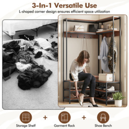 Garment Rack Clothes Rack - Walnut & Black - thumbnail 5