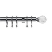 35mm Fixed Length Metal Curtain Pole Set Satin Silver Segmented Ball Finial - Silver / 300cm
