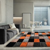 Shaggy Blocks High Pile Rug - Orange / 60x110