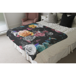 Humming Bird Roses Peony With Leaves Blanket - Black - thumbnail 4