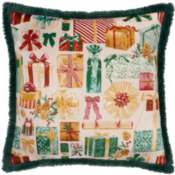 All Wrapped Up Faux Fur Cushion - Emerald/Red / Feather - thumbnail 2