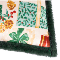 All Wrapped Up Faux Fur Cushion - Emerald/Red / Feather - thumbnail 5