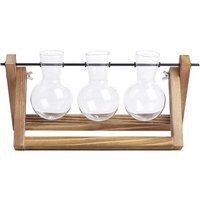 3pcs Bulb Glass Vases Wood Stand Set - Brown - image 1