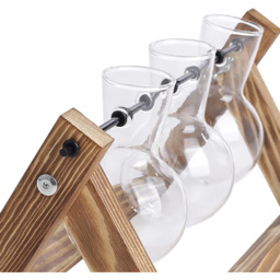 3pcs Bulb Glass Vases Wood Stand Set - Brown - thumbnail 4