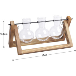3pcs Bulb Glass Vases Wood Stand Set - Brown - thumbnail 5