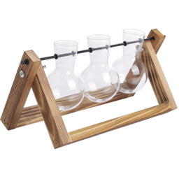 3pcs Bulb Glass Vases Wood Stand Set - Brown - thumbnail 3