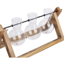 3pcs Bulb Glass Vases Wood Stand Set - Brown - thumbnail 2