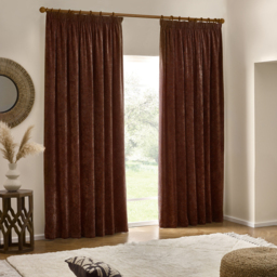 Heavy Chenille Velvet Pencil Pleat Curtains - Nutmeg / 229cm / 183cm - thumbnail 2
