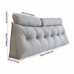180cm Wedge Headboard Pillow with Removable Cover and 2 Bolster Pillows - Grey - thumbnail 2