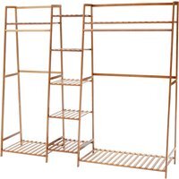 Trapezoid Bamboo Garment Rack with Tiered Storage Shelves - Neutral
