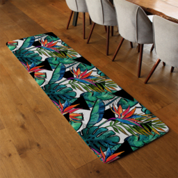 Tropical leaves and flowers with contour Designer Runner Rug - Green - thumbnail 3