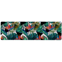 Tropical leaves and flowers with contour Designer Runner Rug - Green - thumbnail 2