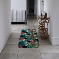 Tropical leaves and flowers with contour Designer Runner Rug - Green - thumbnail 1