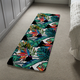 Tropical leaves and flowers with contour Designer Runner Rug - Green - thumbnail 4