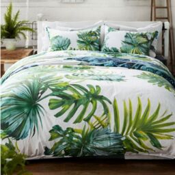 Printed Polycotton Leaf Duvet Cover With Pillowcases - Multicolour / Single - thumbnail 2