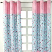 Birds And Flowers Ready Made Eyelet Curtain Pair - Blue / 228cm / 137cm - thumbnail 1