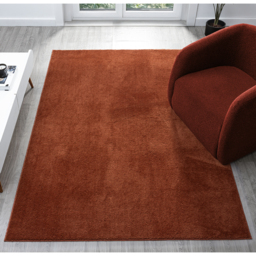 Comfy Washable Low Pile Living Room Plain Area Rug - Terracotta / 60x100 cm - thumbnail 3