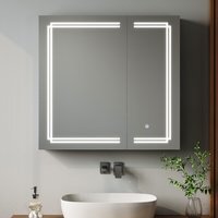 Modern Wall Mounted Bathroom Mirror Cabinet with LED Lights - Black & Silver